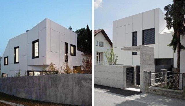 trädgårdsgrind takläggning betongvägg integritetsskärm modernt vitt hus