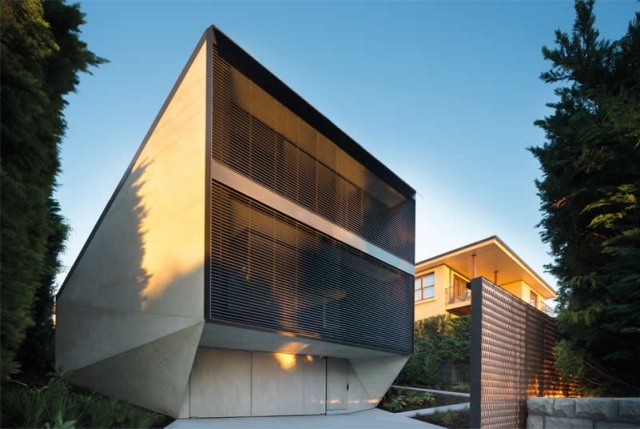 betong geometriska hus platt tak hus fasad design