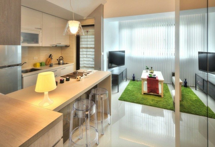 1 rums lägenhet inredning modern lampa kök inredning design