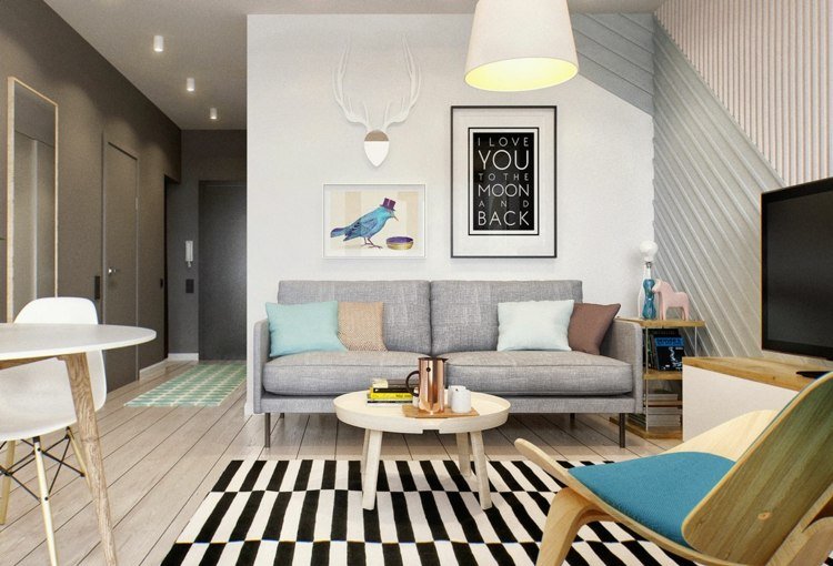 möblera 1 rums lägenhet vägg som täcker original pastellfärger