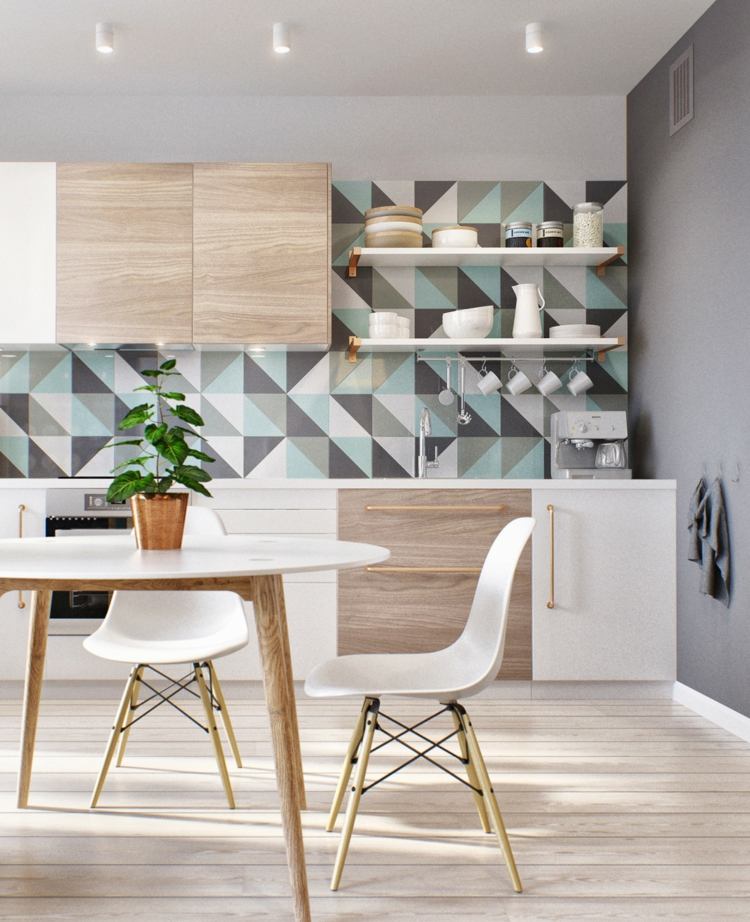 ställa upp 1 rums lägenhet kök vägg geometriska mönster skandinaviska