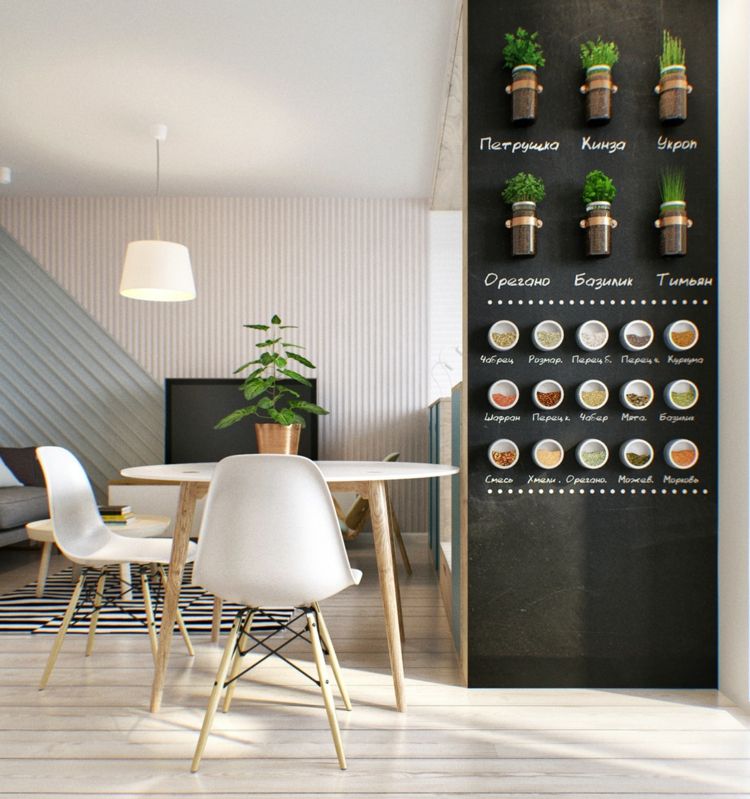 sätta upp 1 rums lägenhet vägg design kryddor matplats