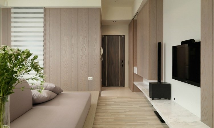 1 rums lägenhet inredning entrédörr laminat högtalare hemmabio