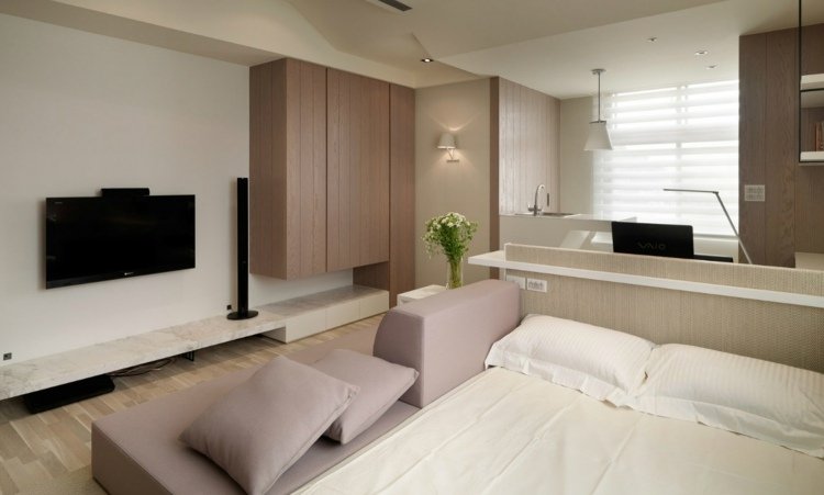 1 rums lägenhet inredning vägg enhet beige inredning soffa