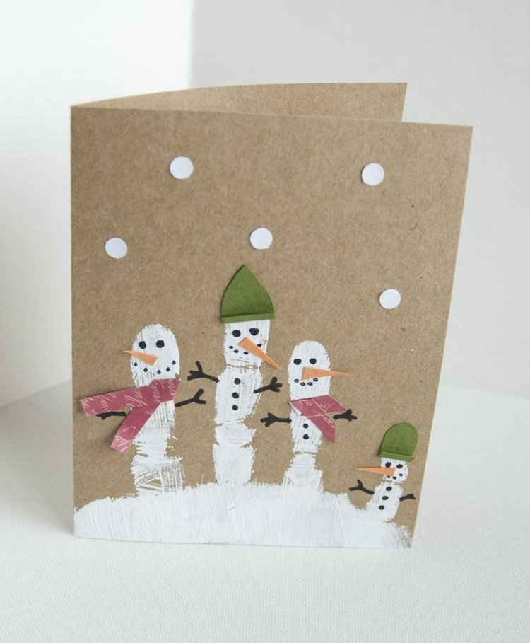 barn pyssla julkort fingeravtryck snögubbar småbarn