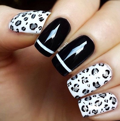 Leopard Black and White Nail Art