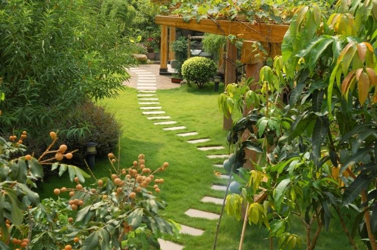 trädgård-billig-design-stig-gräsmatta-pergola-buskar-träd-trädgård underhåll