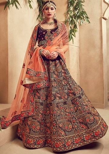 Violetti morsiamen Lehenga