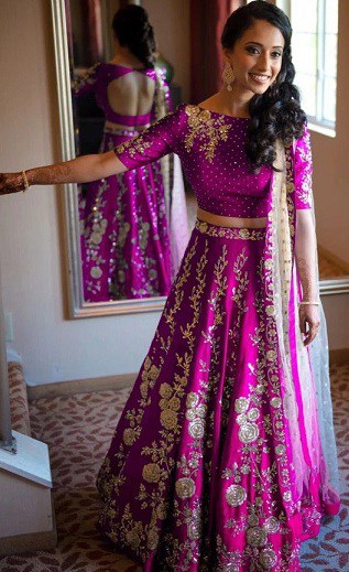 Violetti silkki Lehenga