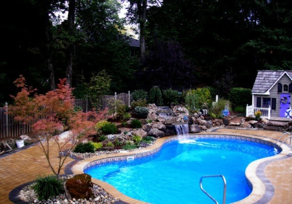 8 -formad pool design trädgård landskap