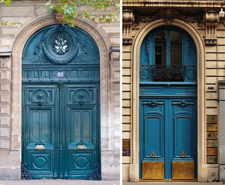 Art Nouveau-dörrar tvåbladig bensinblå