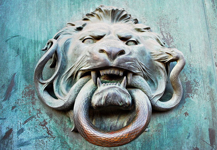 Antika dörrbeslag Art Nouveau lejonorm