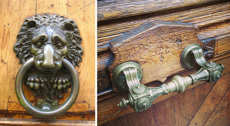 Antika dörrbeslag Art Nouveau lejon massiv metall