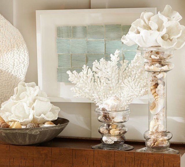 dekorativa-tillbehör-glas-vaser-skal-korall-vägg-dekoration