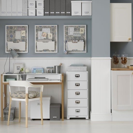 Idéer för kontorsmöbler -vit gråblå -modern mix shabby shic