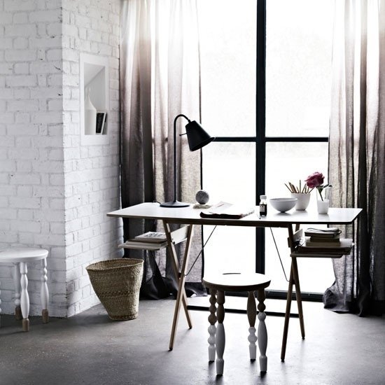 Levande idéer hemmakontor vita klassiska möbler