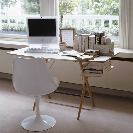 Levande idéer hemmakontor vit enkel modern minimalistisk stol