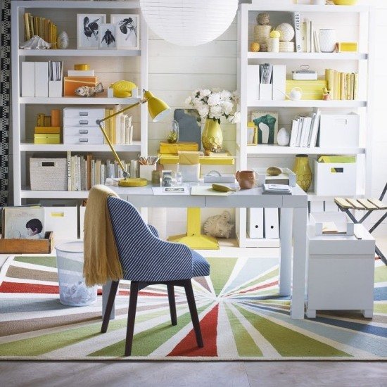 Levande idéer hemmakontor-gul grön-nyanser modern matta