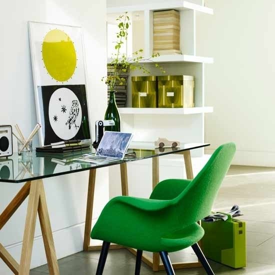 Levande idéer hemmakontor grön retro modern stol