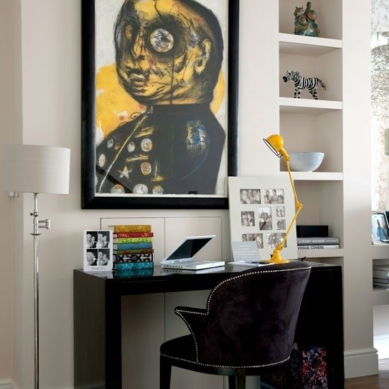 Levande idéer hemmakontor-gul svart-modern bild