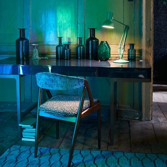 Levande idéer hemmakontor blå grön retro ljuskälla