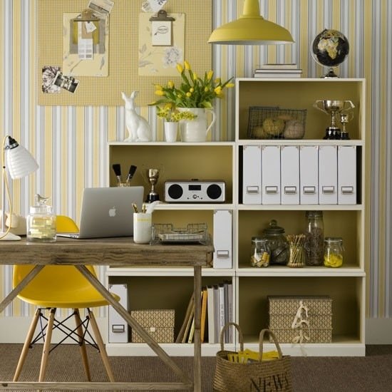 Levande idéer hemmakontor gul mönster-retro design