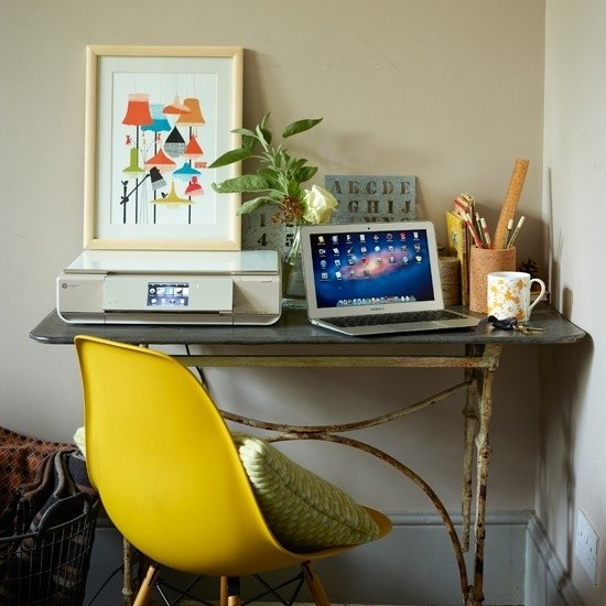 Living idéer hemmakontor-gul brun-vintage möbler