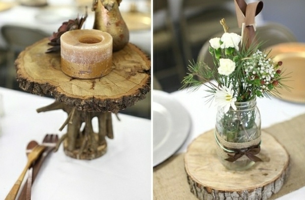 Vas mason jar blommor linneband barrträd
