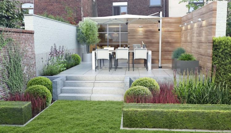 idéer-trädgård-design-modern-sluttning-terrass-låda-träd-röda buskar