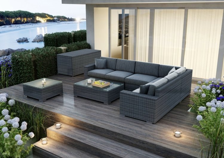 idéer-trädgårdsdesign-modern-hus-terrass-monokrom-design-lampor-blommor