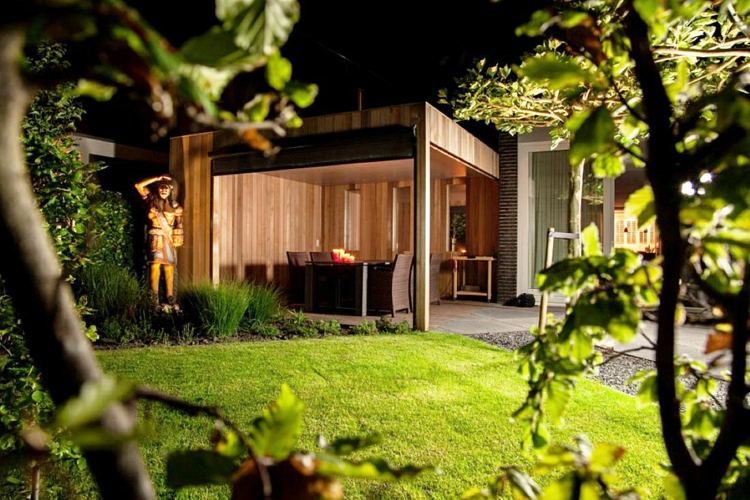 idéer-trädgård design-modern-pergola-tak-ljus-effekter-utanför