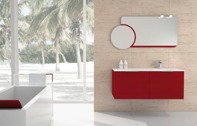 Röd tvättställs-vägg-spegel-högblank botten