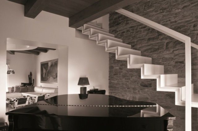 Trappa vardagsrum modern design svart och vitt