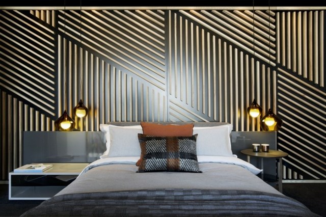 Sovrumsdesignidéer coola väggpaneler geometriska mönster
