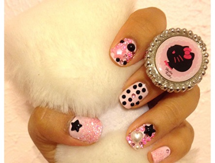 Pink Kawaii Nail Art Designs