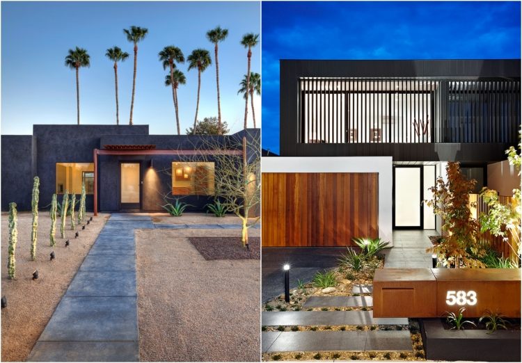 Framträdgårdsdesign-ökenhus-stil-kaktus-splinter-golvlampor