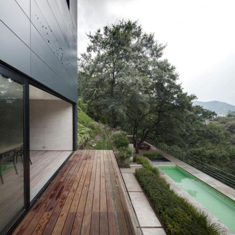 Balkongräcke glas ramlös modern transparent-minimalistisk-trä golv-pool