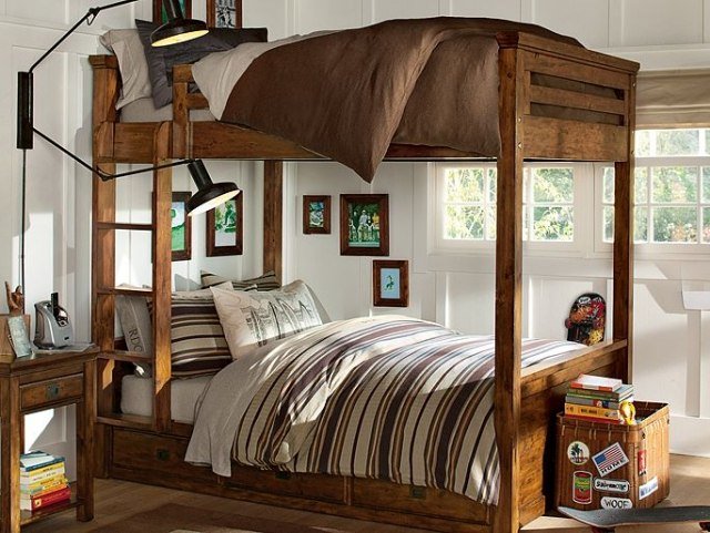 Trä säng-loft sängar-klassisk-ungdoms rum-inredning idéer-pojkrum