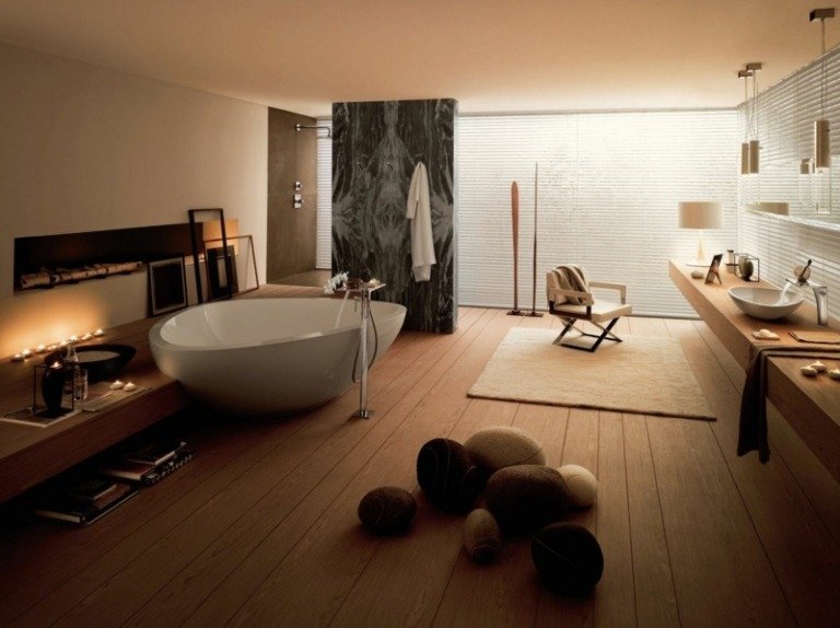 badrum bilder modern romantisk parkett badkar vit vägg trä