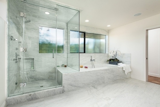Duschkabin-glasdörrar-design-badrum-marmor-handfat