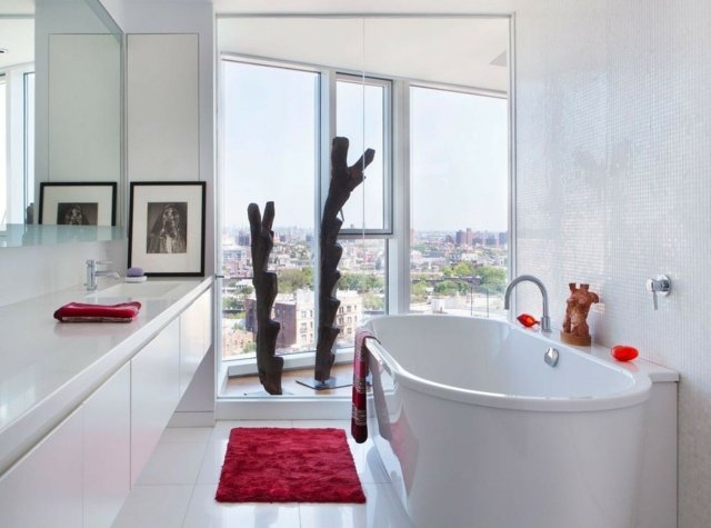 Badrum fristående badkarsmatta minimalistiska badrumsmöbler