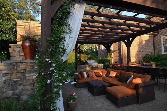 Möbler-för-terrass-trädgård-korg-linjär-design-takläggning-av-trä