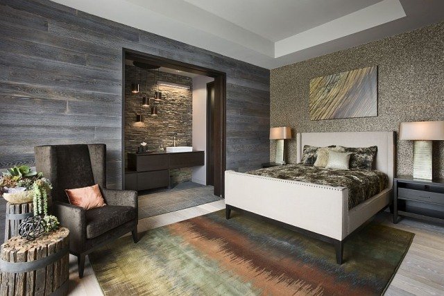 sovrum-vägg-design-tapeter-trä-ser-färgglada-matta-trä-sidobord