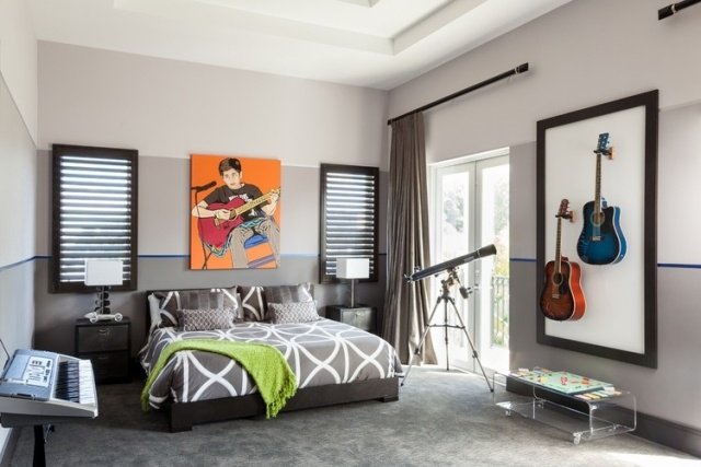 ungdomsrum-grå-vit-vägg-dekoration-målning-gitarrer