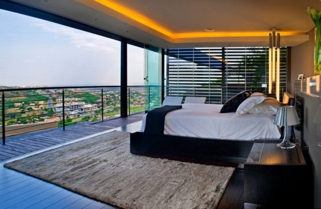 lyxig sovrum tak design led remsor panoramautsikt