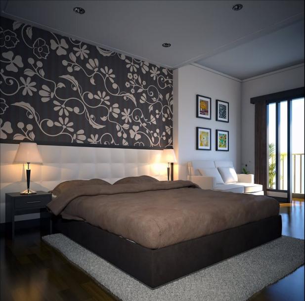 modern-sovrum-vägg-design-blommig-tapet-dekoration
