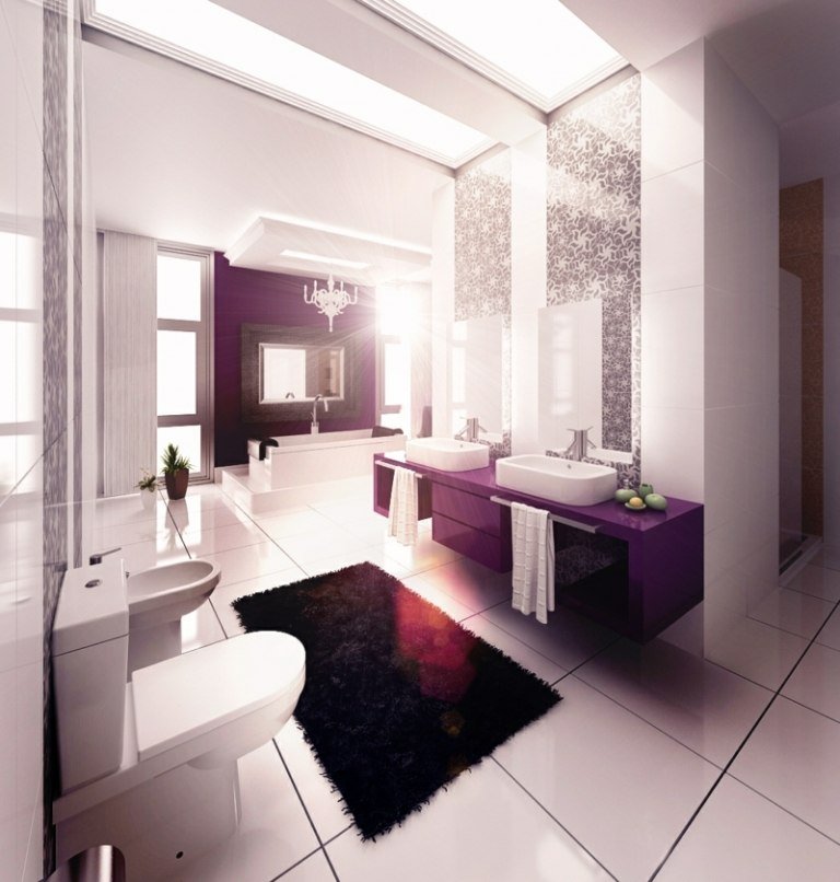 levande idéer för badrum lila tvättkonsol väggdesign