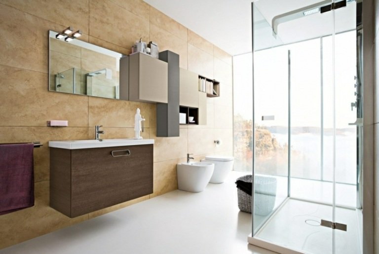 levande idéer för badrum moderna beige kakel stora format