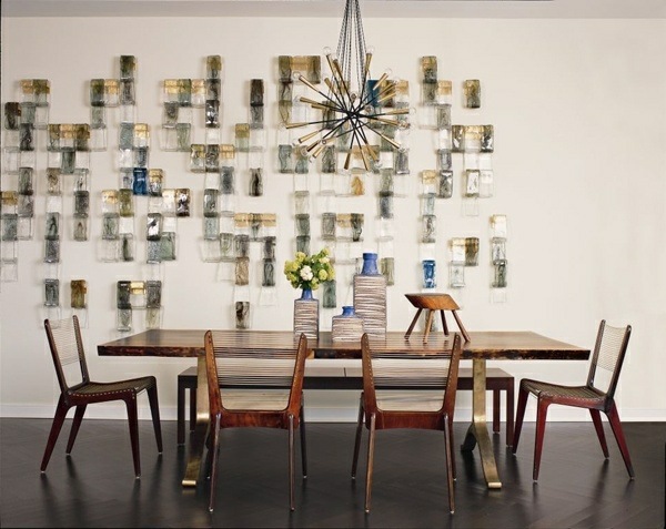 Matsalen färger glas vägg dekoration trä stolar