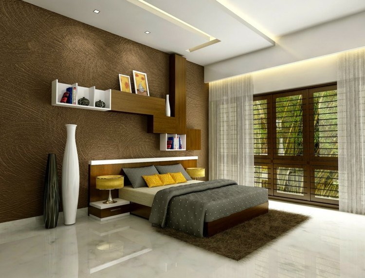 levande idéer för sovrum marmorgolv brun gips vägg vaser dekoration